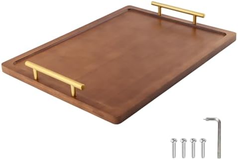 Bamboo Serving Tray with Gold Handles, Decorative Breakfast Tray
