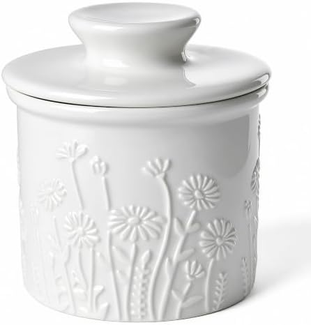 Sweese Ceramic Butter Crock, 4 oz French Butter Keeper with Embossed