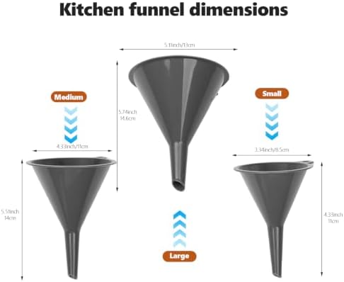 Plastic Kitchen Funnel Set of 3,BPA Free Round Food Funnels for