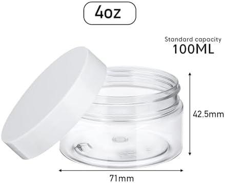 SATINIOR 24 Pcs Clear Plastic Jars with White Lids, 4 oz Wide-Mouth