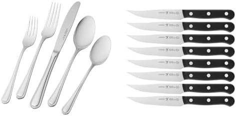 HENCKELS 65-Piece Flatware Set, 8 Steak Knives, Stainless Steel Knife