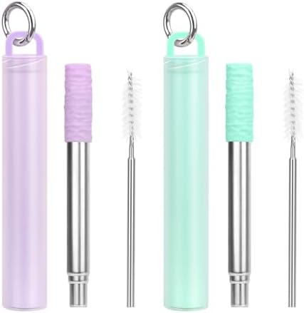FYY Reusable Straws with Case - 2 Pack Collapsible Travel Straws with