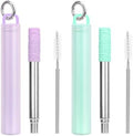FYY Reusable Straws with Case - 2 Pack Collapsible Travel Straws with