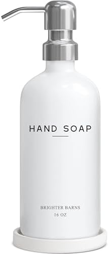 White Glass Hand Soap Dispenser Bathroom Set by Brighter Barns