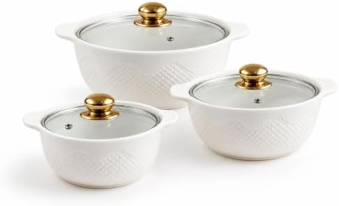 3-Pack Ceramic Casserole Dishes with Glass Lids, 1.8/2.5/3.8 Quart