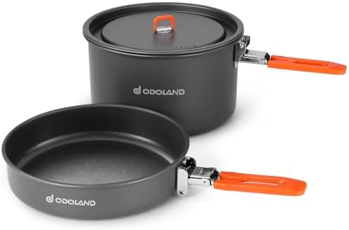 Odoland 15pcs Camping Cookware Mess Kit, Lightweight Pot Fry Pan Set