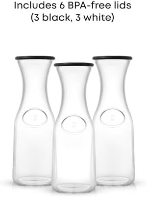 JoyJolt Glass Carafe with Lid, Set of 3 – 1 Liter Glass Pitcher for