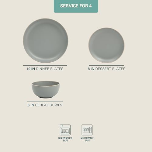 Gibson Home Rockaway 12-Piece Stoneware Dinnerware Set, Matte Finish