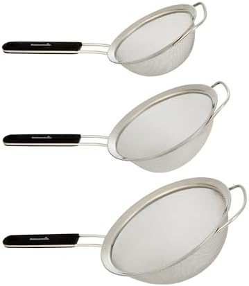 Restaurantware Round Stainless Steel Extra Fine Mesh Strainer Set