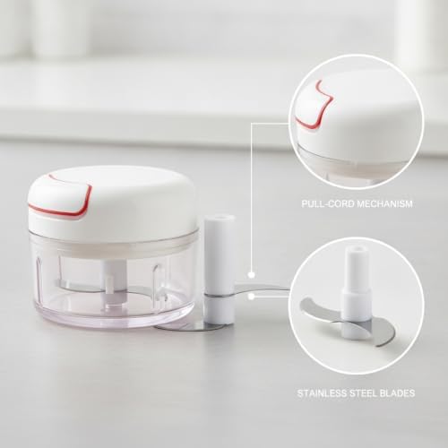 Manual Garlic Chopper, Pull String Food Mincer with Double Blades for