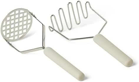 Amazon Basics Potato Mashers, 2-Piece Set, Stainless Steel, Soft Grip