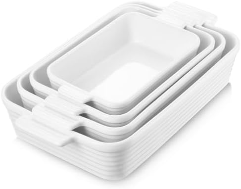 Ceramic Baking Dish Set of 4, White
