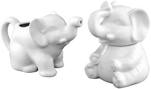 HIC Kitchen Elephant Sugar Bowl And Creamer With Handle, Fine