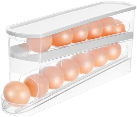 Cabilock Auto Rolling Egg Dispenser for Refrigerator, Clear Tiered Egg