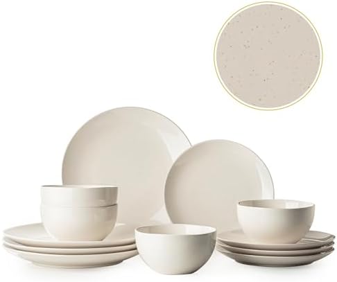 Dafuceramic Plates and Bowls Sets, 12 Pieces Modern Stoneware
