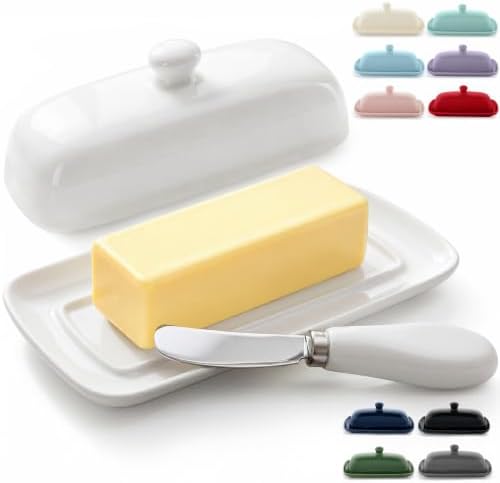 Zulay Kitchen Ceramic Butter Dish with Lid For Countertop & Stainless