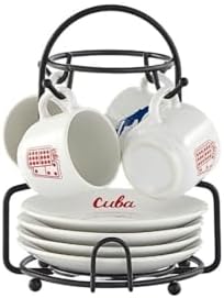 IMUSA 8 Piece Stoneware 1.5 Oz Cuba Espresso Coffee Set with Rack