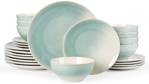 Famiware Ceramic Plates and Bowls Sets, Reactive Glaze Dinnerware Set for 8
