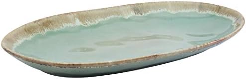 Tabletops Gallery Tuscan Collection Reactive Glaze 3 Piece Oval Stoneware Serving Trays Platters Kitchen Serveware, Blue Teal Green Brown