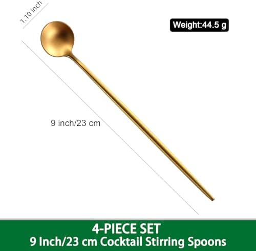 DEHOV Satin Gold 9 Inches Latte Spoon,4 Pieces Stainless Steel 18/10