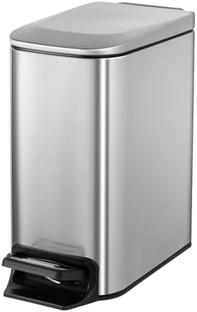 Cesun Small Bathroom Trash Can with Lid, 1.6 Gal, Sliver
