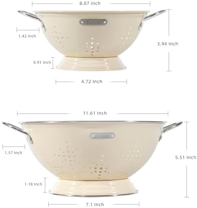Metal Colander 2 Pack, Strainer Bowel with Handles 2Qt & 6Qt Powder