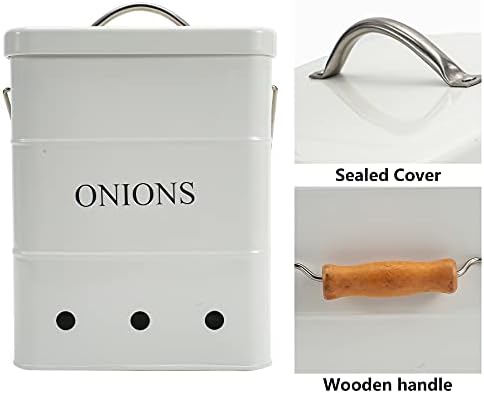Onion Storage, Metal Onion Storage Container with Lid and Handles