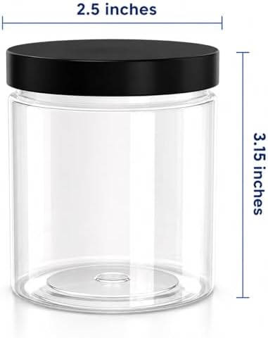 Healthy Packers 6 oz Plastic Jars with Lids | 12-Pack Black Lids
