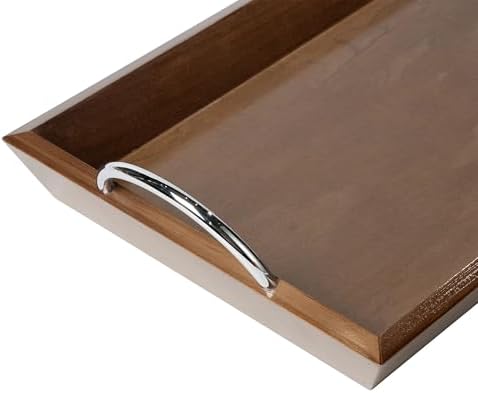 Wooden Tabletop Tray with Chrome Handles, 18 x 10 Inch Walnut Finish