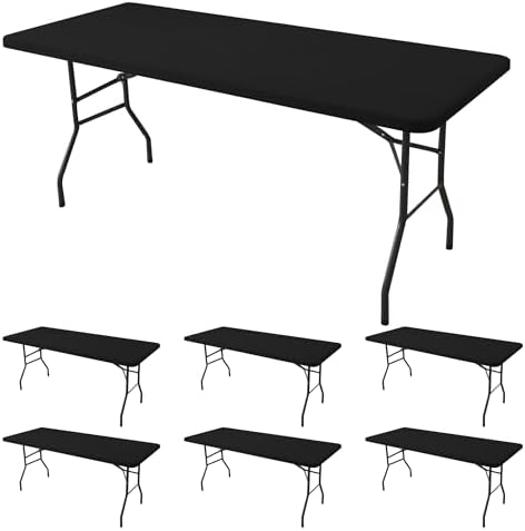 Fitted Tablecloth for 6 Foot Rectangle Tables-Black Picnic Table