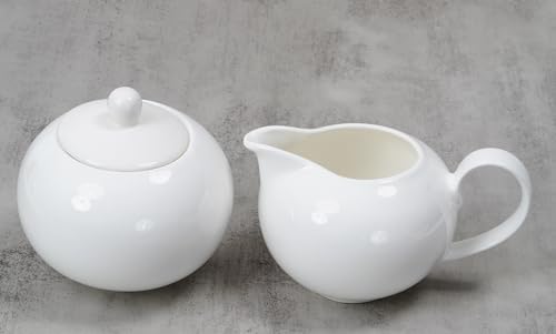 Bone China Coupe Shape, Elegance White Sugar & Milk Pot Set
