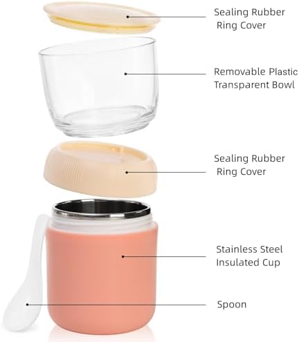 Eorbow 2 Pack Insulated Yogurt Container, 24oz Breakfast On the Go Cup