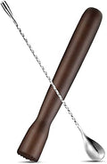 Patelai Wooden Cocktail Muddler and Stainless Steel Bar Spoon, Brown
