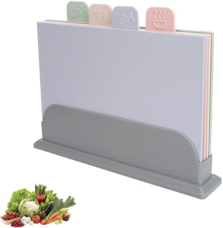 4PCS Color Coded Cutting Boards Set with Holder, Plastic Cutting Board