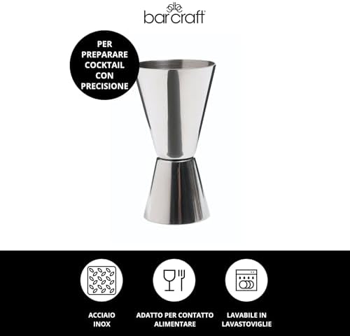 BarCraft Cocktail Jigger Double Glass for Measuring Spirits, Stainless