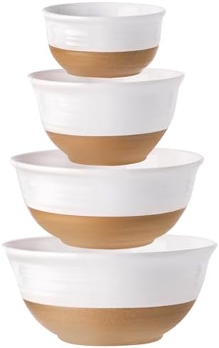 HASENSE Ceramic Serving Bowls Set of 4, 2.1/1.5/1.0/0.5 Qt White &