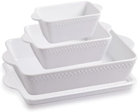 Sweejar White Ceramic Lasagna Baking Dish with Trivet