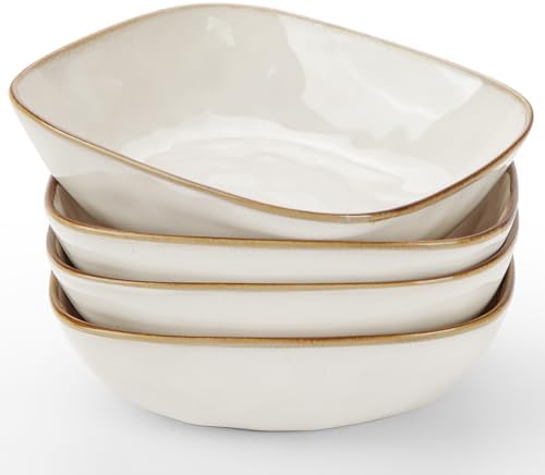 famiware Pasta Bowls Set of 4, Square 8" Serving Bowl, Cappuccino