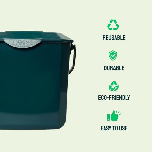 EcoSafe Kitchen Caddy Food Waste Bin, 2.5 Gallon, Green