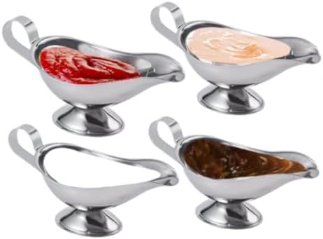 4 Packs Gravy Boat, 8 oz Stainless Steel Sauce Boat with Easy-Pour