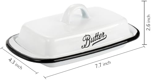 Enamel Butter Dish with Lid, Vintage Enamelware White Butter Tray