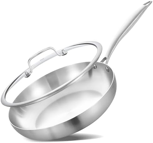LOLYKITCH 8'' Tri-Ply Stainless Steel Pan with Lid | Small Egg Omelet