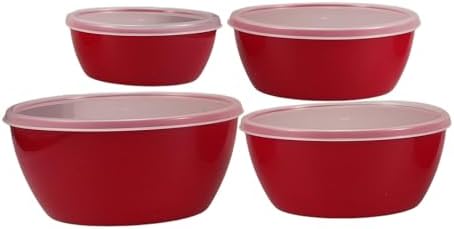 4pcs Pink Thickened Plastic Salad Bowls with Lids Food Storage and