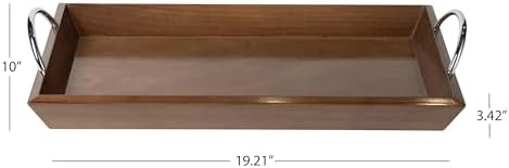 Wooden Tabletop Tray with Chrome Handles, 18 x 10 Inch Walnut Finish