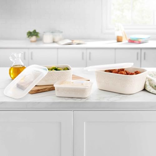 6-Piece Ceramic Nesting Baking Dishes with Lids, Vintage Lace Pattern