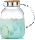 Glass Pitcher with Handle and Lid, Unbreakable 68 fl oz Glass Jar with