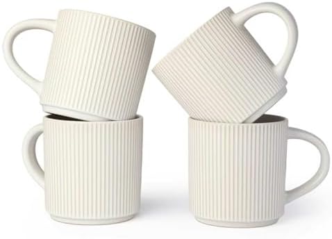 DeeCoo Matte White Coffee Mugs Set of 4, 12 Ounce Mug with Handles