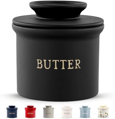 Kook French Butter Crock, Ceramic, with Lid, Farmhouse Collection