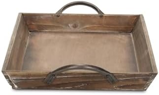 19" Brown Wood Handmade Serving Tray with Handles