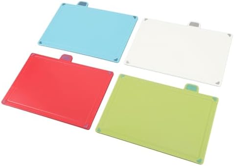 4 Piece Color Coded Non Slip Plastic Cutting Board Set with Stand Food